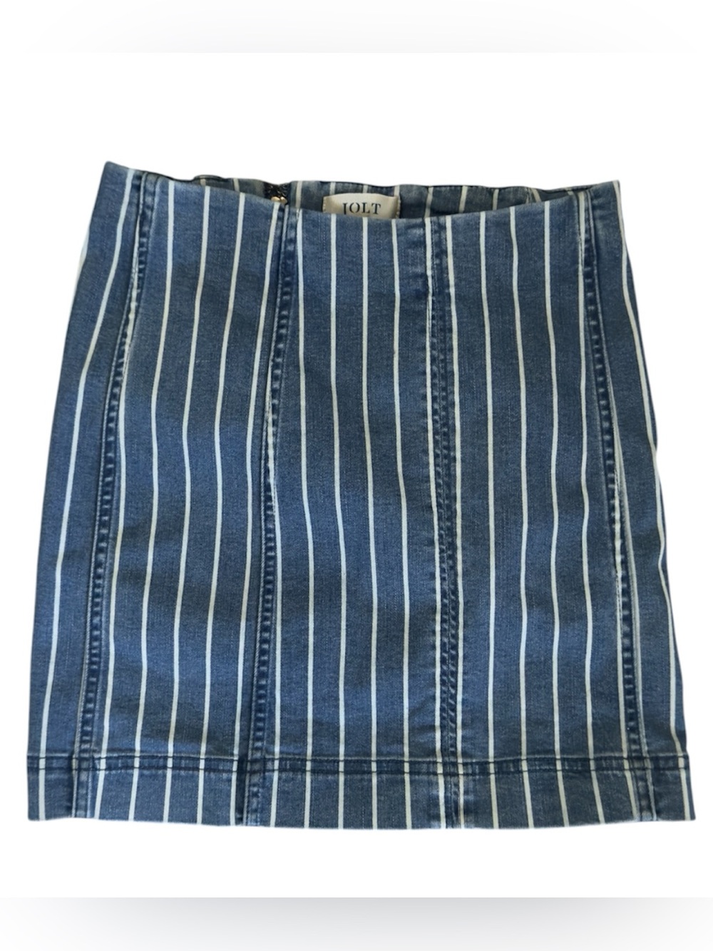 Jolt Striped Denim Mini Skirt Juniors Size 1 / 25W Blue White Pinstripe